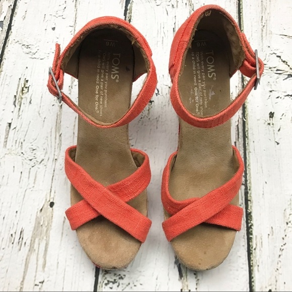 Toms Espadrille Wedge Strappy Heels Coral Sz 6 - Picture 2 of 7